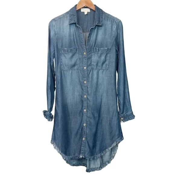 Cloth and Stone Montana Chambray Button Up Raw Hem Shirt Dress Blue Size XS - Picture 4 of 12